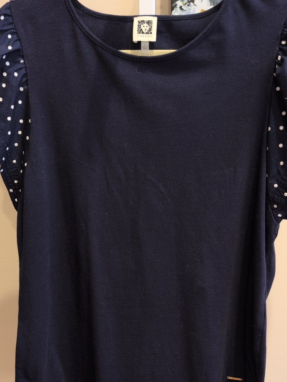Anne Klein Navy Blue Polka Dot Sleeve Women's Top